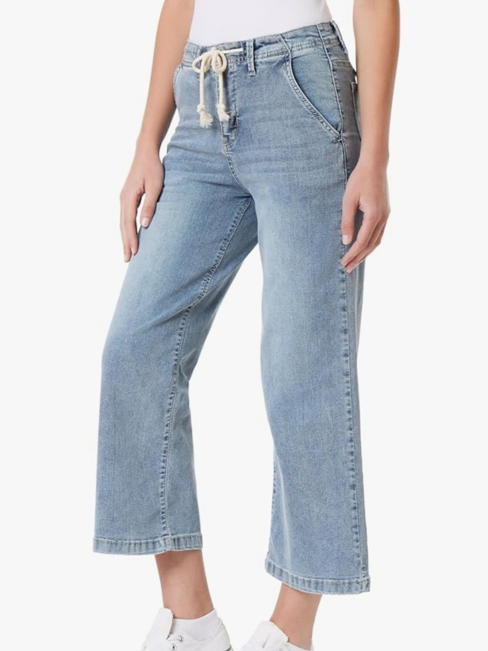 Medium Blue Wide-Leg Crop Jeans - Women